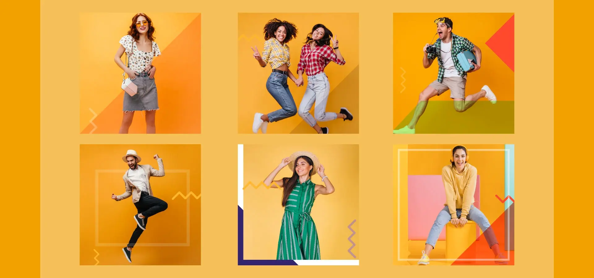 Group of People celebrating by jumping in the air wearing