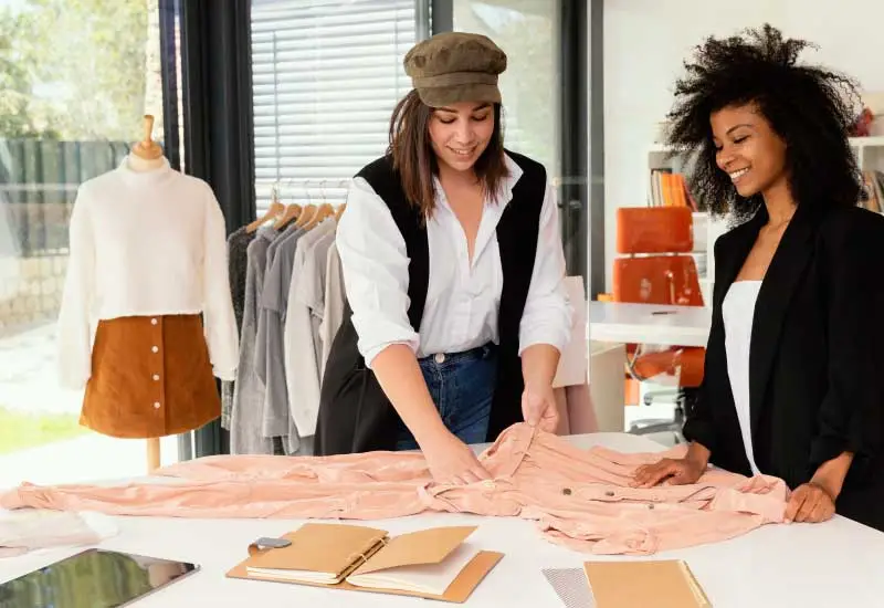 Fashion designer is measuring a fabric pattern