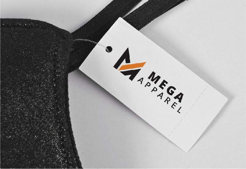 Lingerie Tag with the words 'Mega Apparel' on it