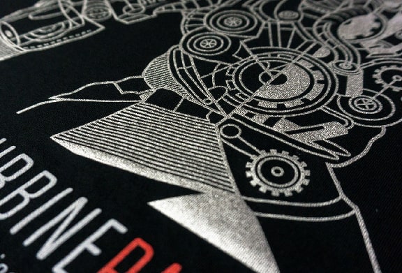 Foil screen printing on a shirt