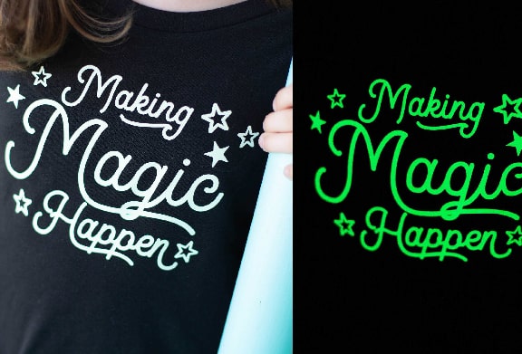 Black t-shirt with glow-in-the-dark printing