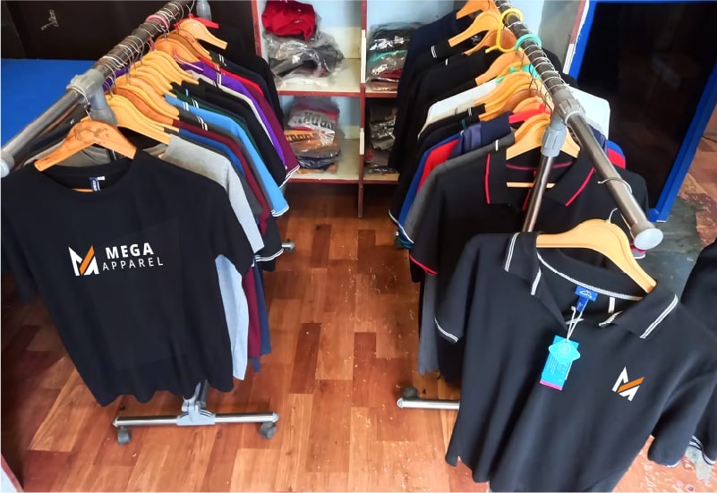  A variety of shirts hanging on racks in a store